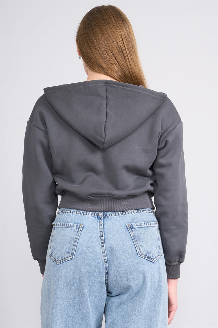 Aksoy K26 24K107 Koyugrı Kadın 3 Ip Sardonlu Fermuarlı Sweat