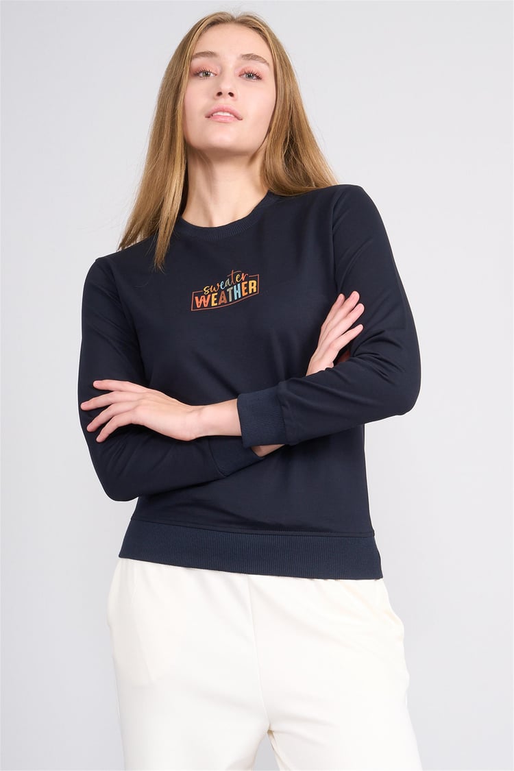 Aksoy K26 24K114 Lacı Kadın Regular Fıt O Yaka 2 Ip Sweat