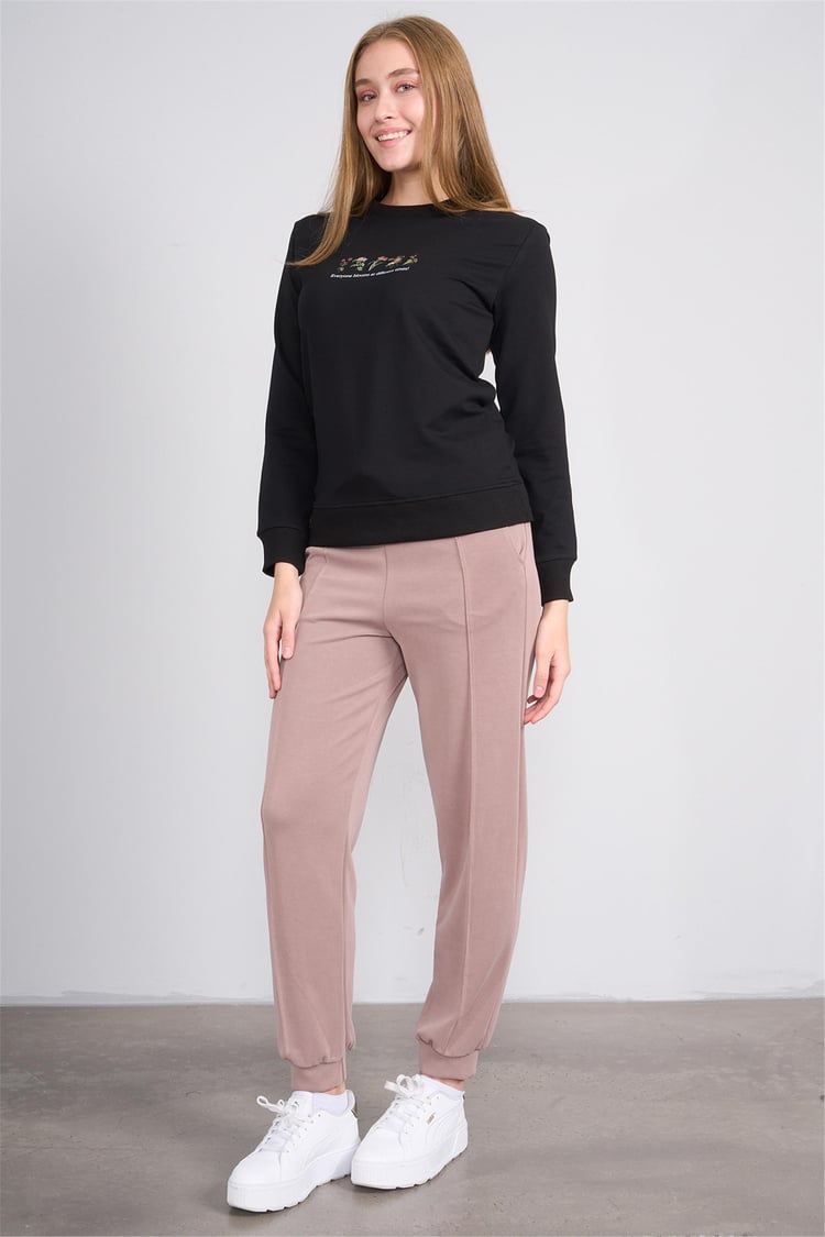 Aksoy K26 24K114 Sıyah Kadın Regular Fıt O Yaka 2 Ip Sweat