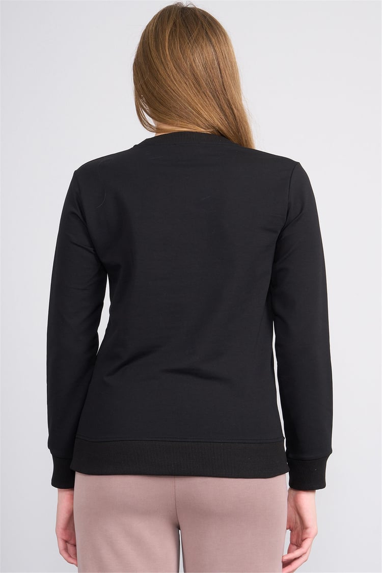 Aksoy K26 24K114 Sıyah Kadın Regular Fıt O Yaka 2 Ip Sweat