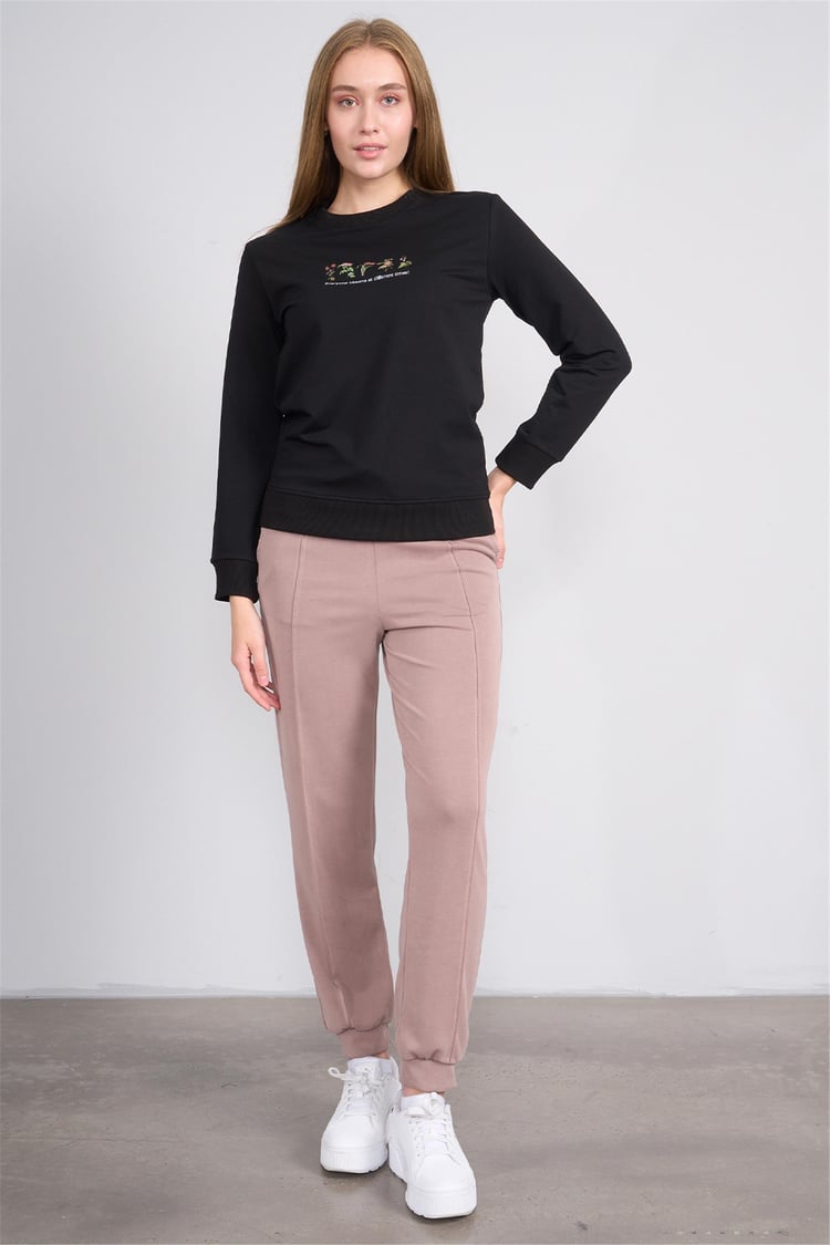 Aksoy K26 24K114 Sıyah Kadın Regular Fıt O Yaka 2 Ip Sweat