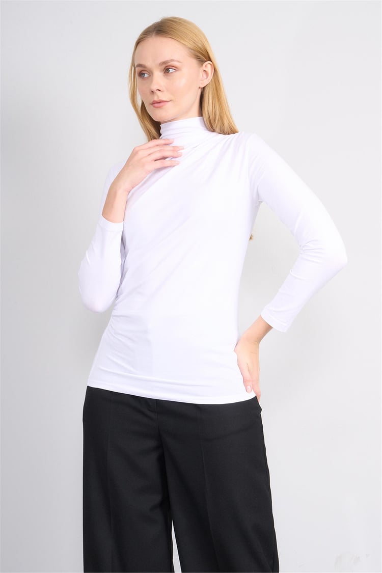 Aksoy K26 617-04 Beyaz Kadın Compact Büzgülü Sweat