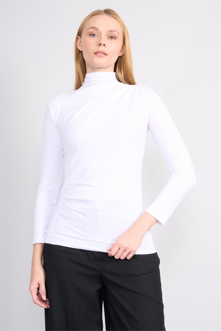 Aksoy K26 617-04 Beyaz Kadın Compact Büzgülü Sweat