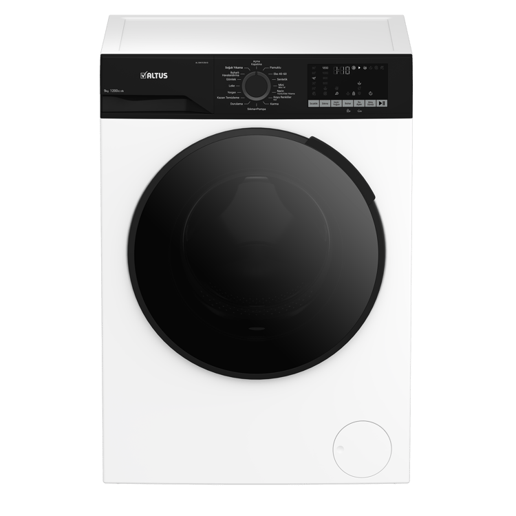 ALTUS AL CM 91254 D Çamaşır Makinesi (9 kg - 1200 Devir - Inverter Motor - Beyaz Pano/Siyah Kapak/Door Cover)