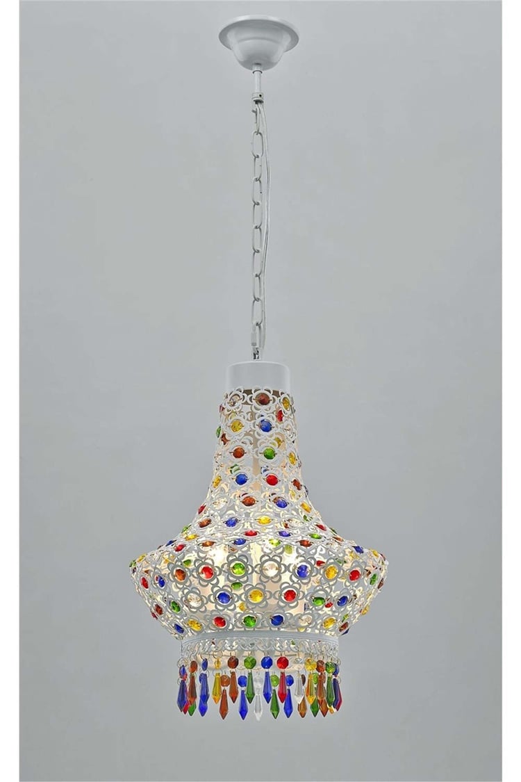 Avonni AV-5106-B22 Beyaz Boya Klasik Avize E27 Metal Kristal 22 cm