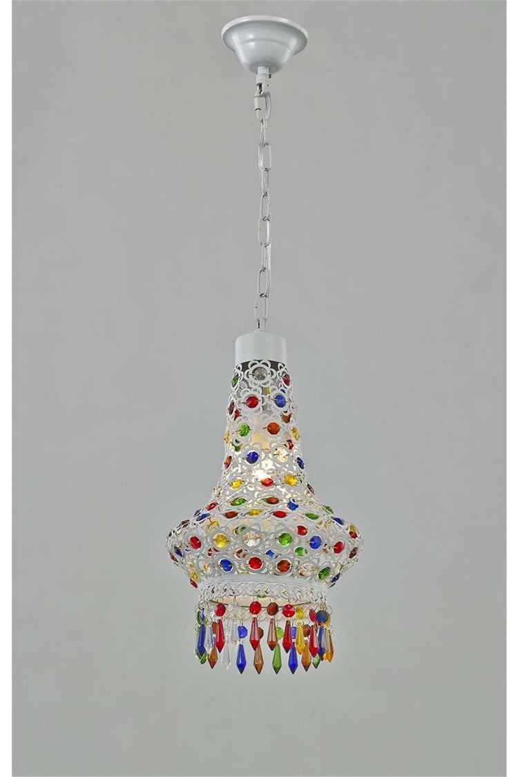 Avonni AV-5108-1B Beyaz Boya Klasik Avize E14 Metal Kristal 37 cm