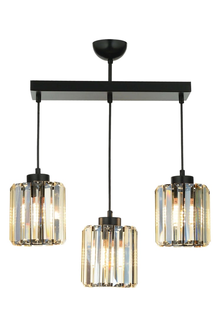 Avonni AV-65230-3Y-BSY Siyah Boya Modern Avize E27 Metal Kristal 54x15 cm