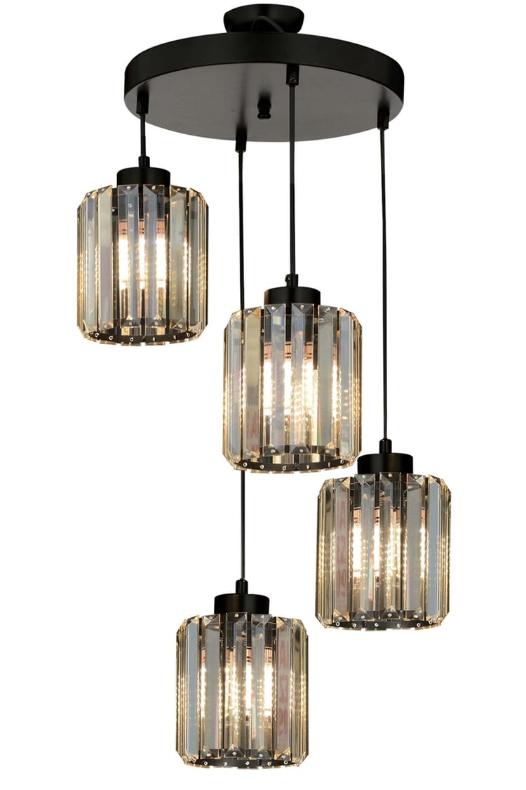 Avonni AV-65230-4T-BSY Siyah Boya Modern Avize E27 Metal Kristal 40 cm