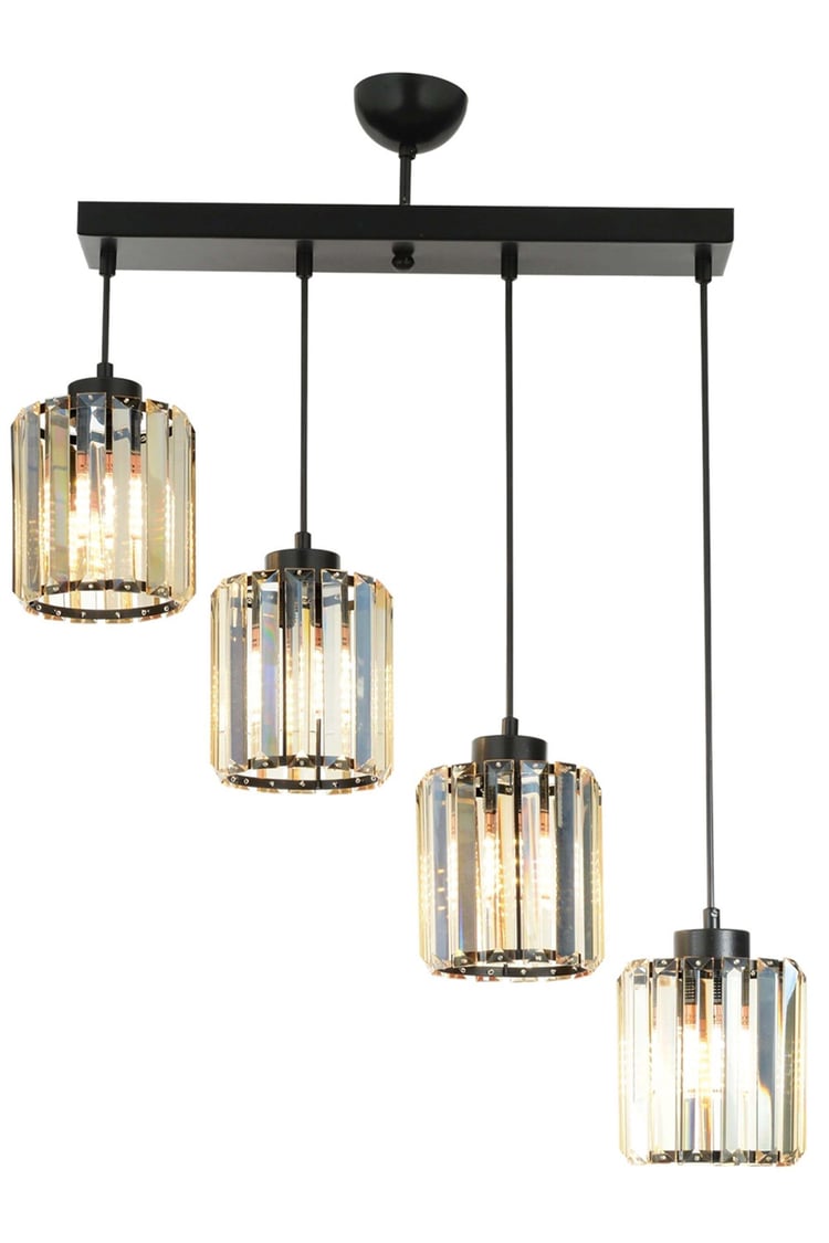 Avonni AV-65230-4Y-BSY Siyah Boya Modern Avize E27 Metal Kristal 64x15 cm