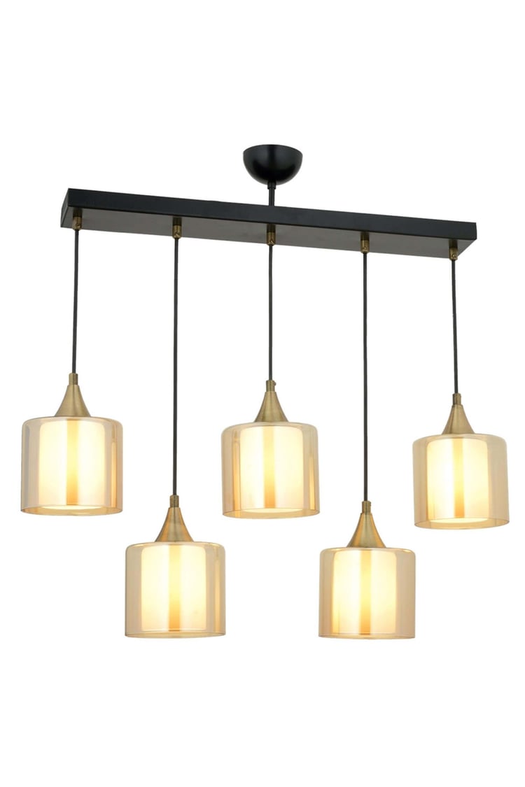 Avonni AV-65233-5Y-BSY-B Siyah Boya Modern Avize E27 Metal Cam 75x14 cm