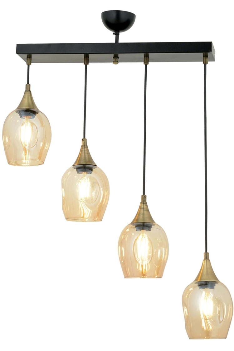 Avonni AV-65234-4Y-BSY Siyah Boya Modern Avize E27 Metal Cam 70x10 cm