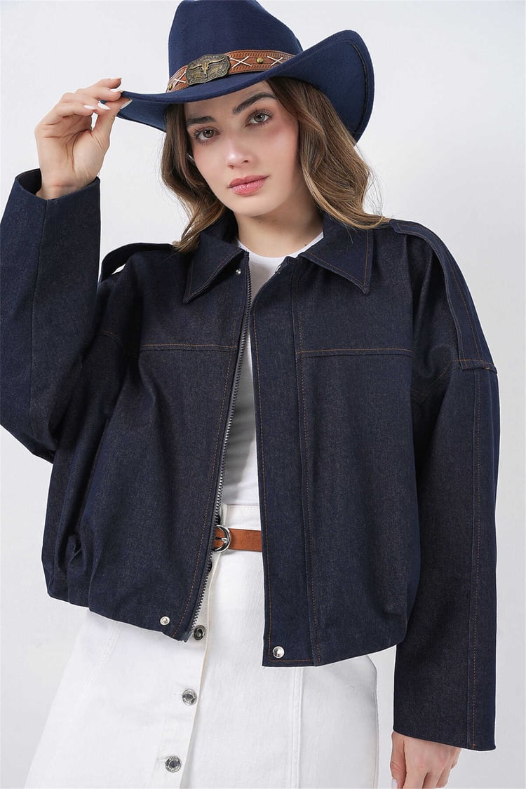 Bigdart 0737 Lacivert Kadın Bomber Kot Ceket 36-42