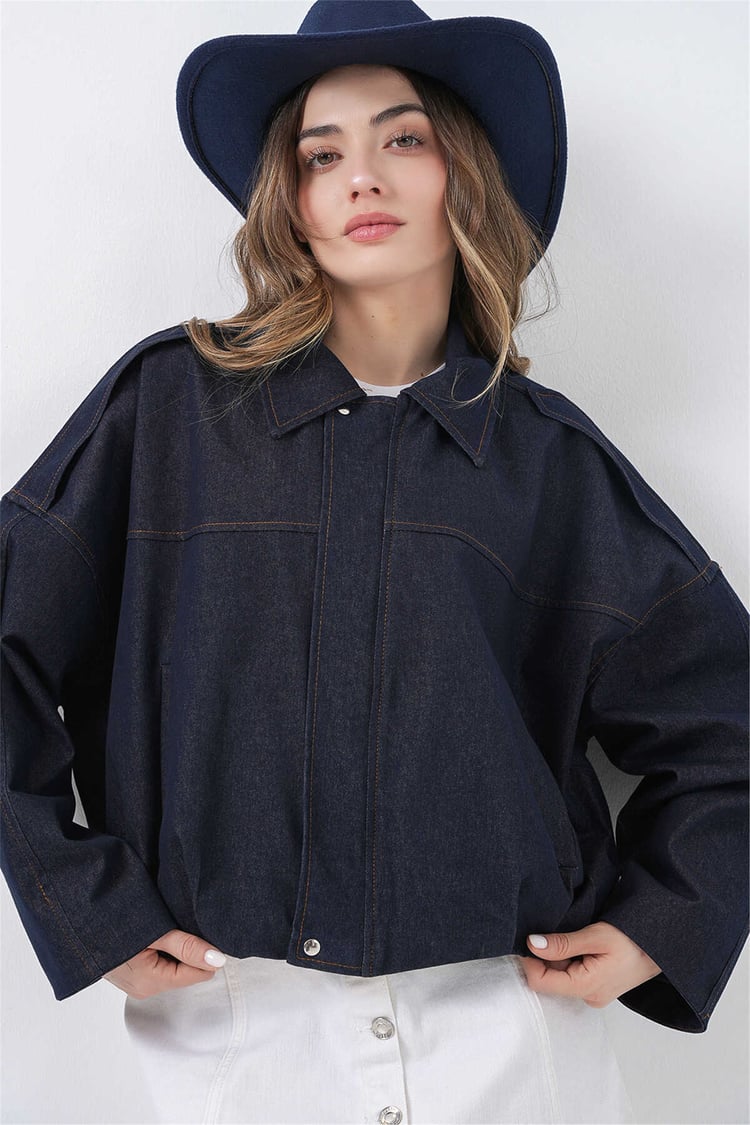 Bigdart 0737 Lacivert Kadın Bomber Kot Ceket 36-42