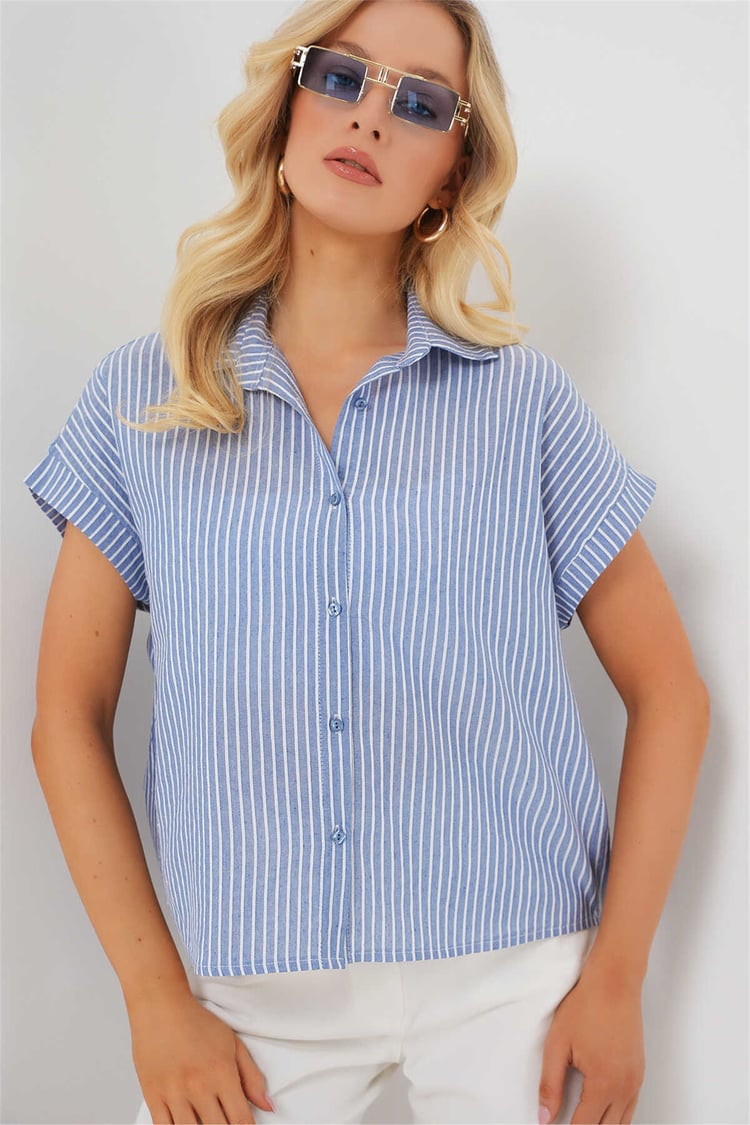 Bigdart 20324 İndigo Kadın Gömlek