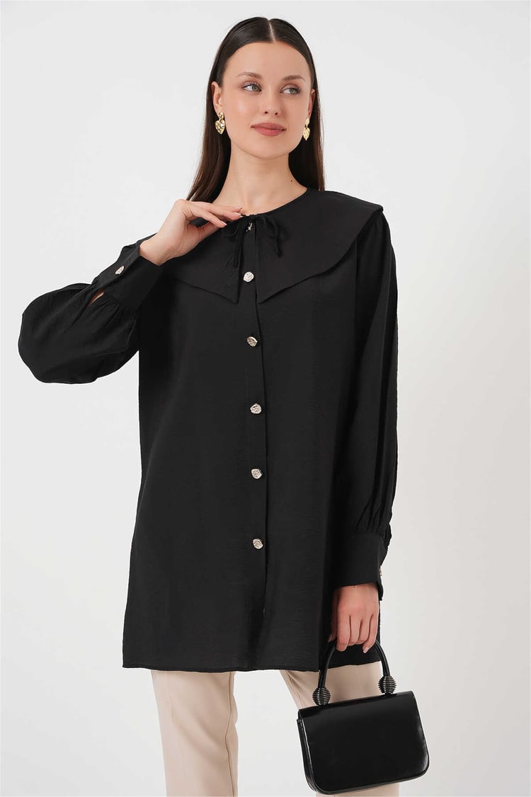 Bigdart 5967 Siyah Kadın Bebe Yaka Tunık 36-44