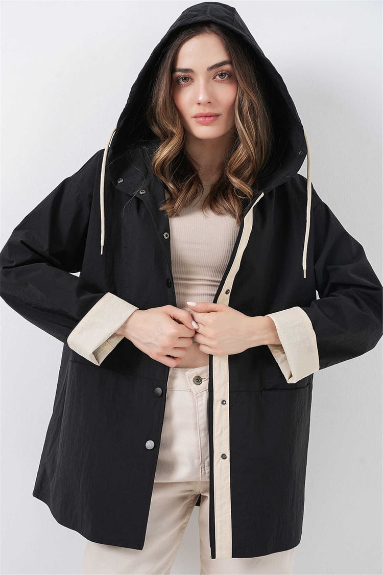Bigdart 5972 Siyah Kadın Kapusonlu Trenc 36-42