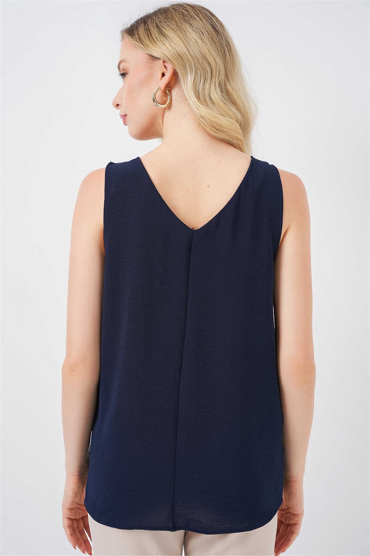 Bigdart 950 Lacivert Kadın Sıfır Kol Bluz 36-42