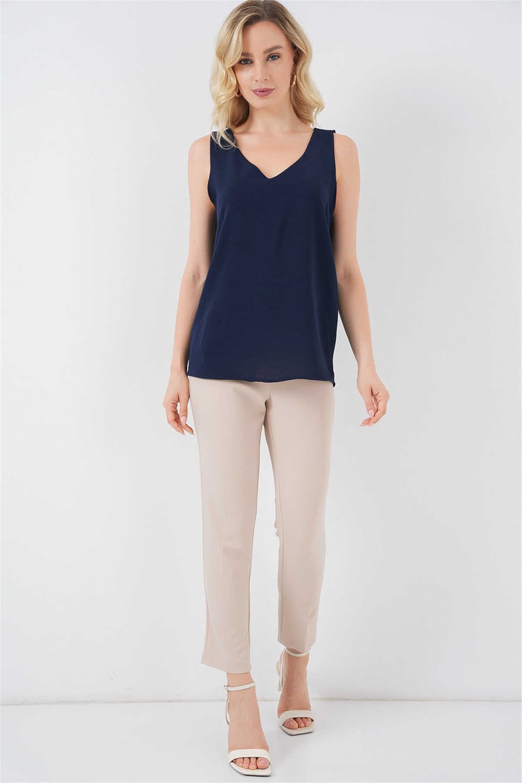 Bigdart 950 Lacivert Kadın Sıfır Kol Bluz 36-42