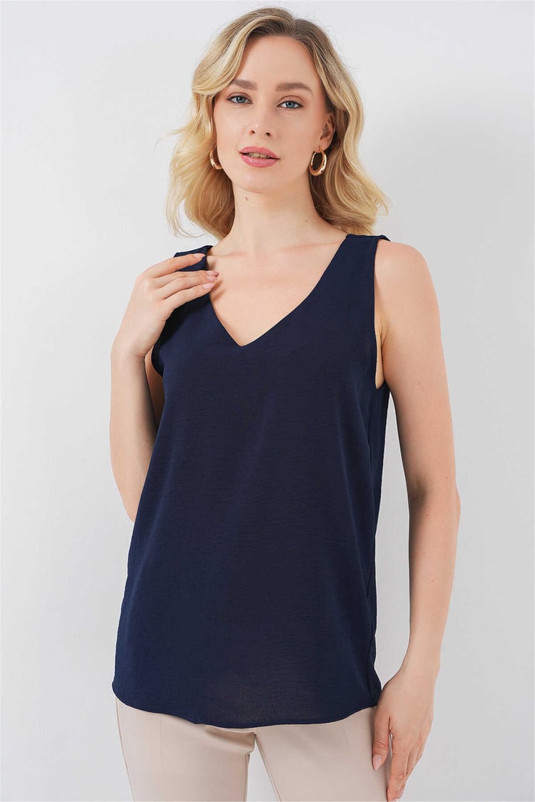 Bigdart 950 Lacivert Kadın Sıfır Kol Bluz 36-42