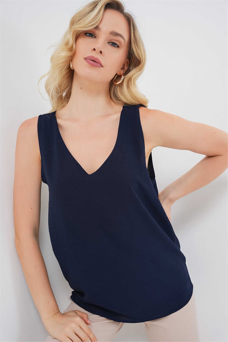 Bigdart 950 Lacivert Kadın Sıfır Kol Bluz 36-42