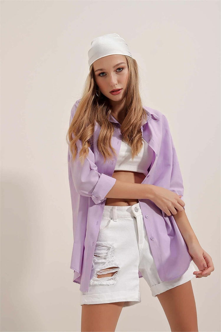 Bıgdart Y25 3900 Lıla Kadın Oversıze Uzun Basıc Gomlek