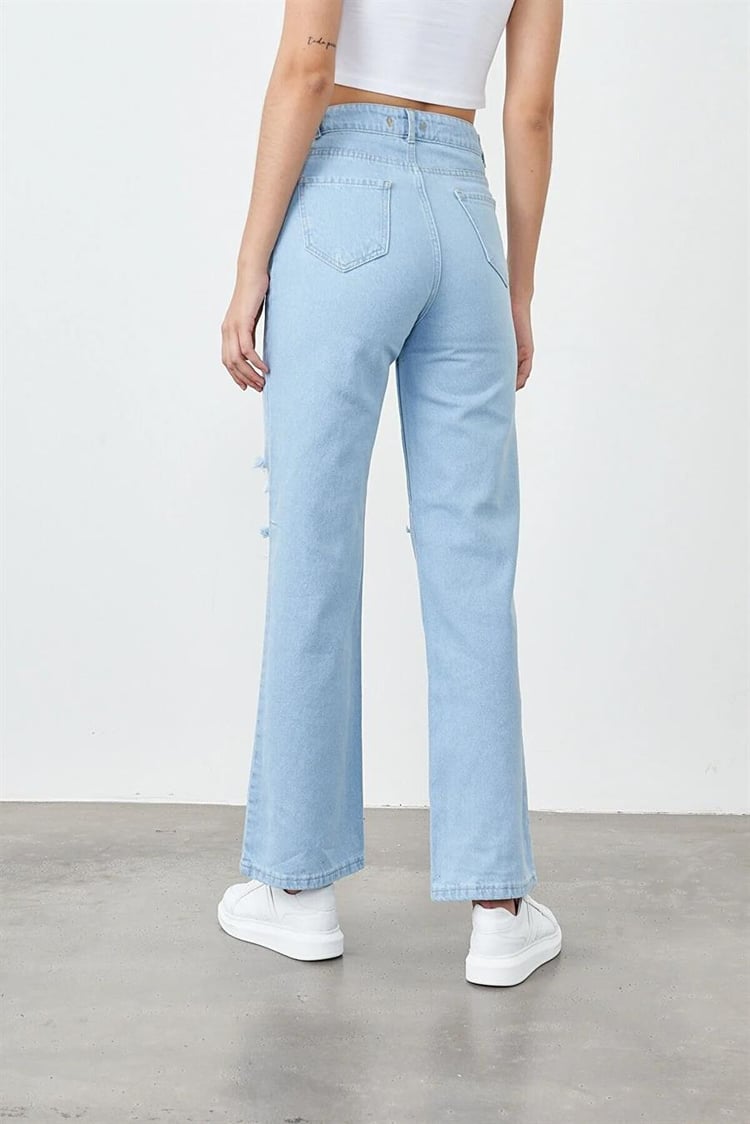 Blue Turtle 1001 Buz Mavi Kadın Duz Palazzo Bol Paca Pantolon Denim