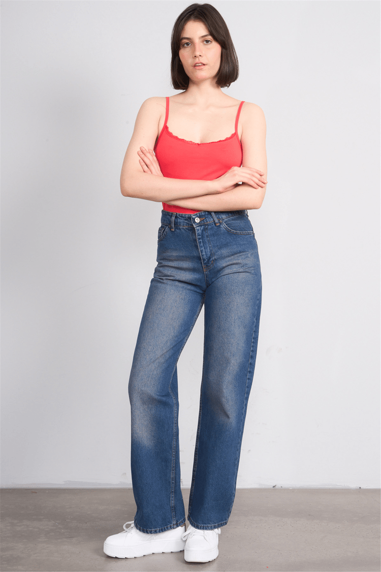 C.K Y26 8446 Fithit Byn Ip Askılı Dantellı Penye Atlet Nar Cıcegı