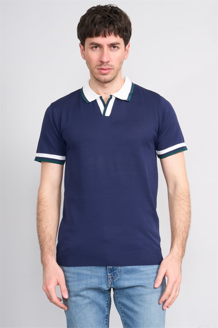 C.K Y26 804 Lacivert Erkek Triko Polo Yaka Tişört M-Xxl