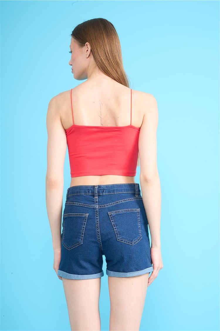 C.K Y26 8453 Fithit Byn Ip Askılı Penye Crop Atlet Nar Cıcegı