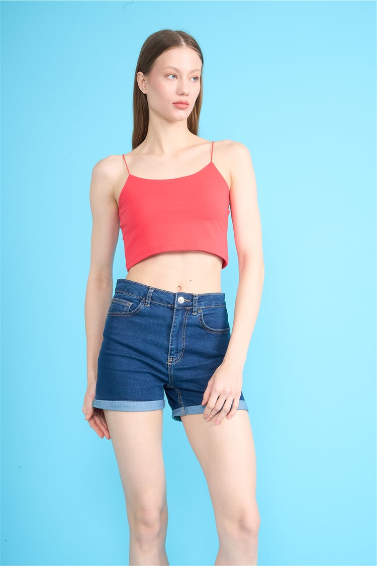 C.K Y26 8453 Fithit Byn Ip Askılı Penye Crop Atlet Nar Cıcegı