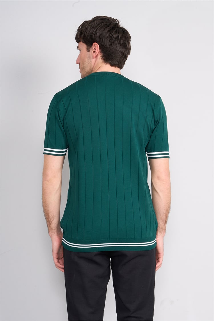 C.K Y26 828 Zümrüt Erkek Triko Bisiklet Yaka Nakış Detaylı Şeritli Tişört M-Xxl