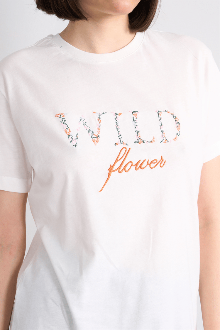 C.K Y26 8893 Fithit Kadın Bisiklet Yaka Regular Nakışlı T-shirt Krem