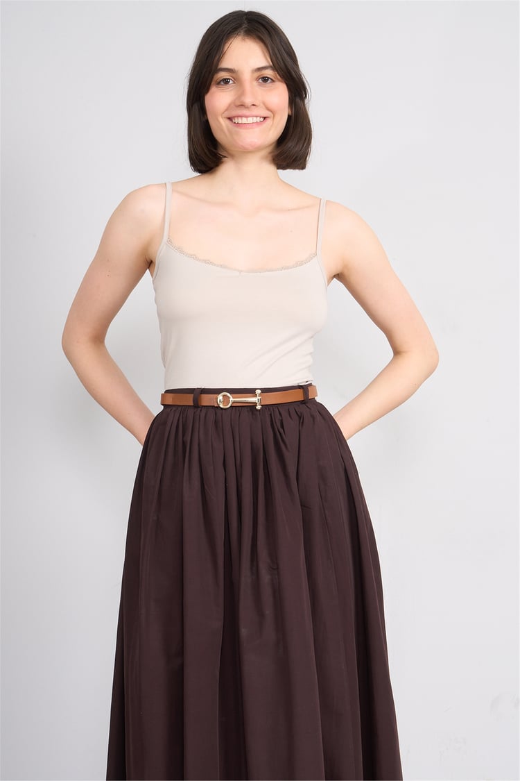 C.K Y26 8446 Fithit Byn Ip Askılı Dantellı Penye Atlet Vizon