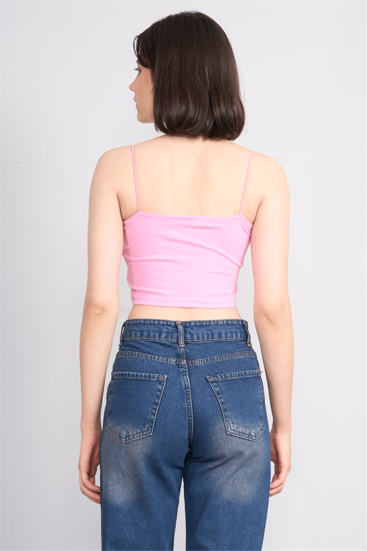 C.K Y26 8453 Fithit Byn Ip Askılı Penye Crop Atlet Pembe