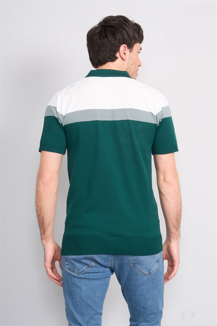 C.K Y26 802 Zümrüt Erkek Triko Fermuarlı Desenli Polo Yaka Tişört M-Xxl