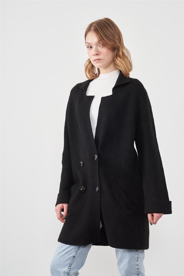 C.K 2038 Fithit Bayan Uzun Triko Hırka Siyah | Çetinkaya