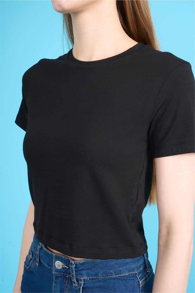 C.K Y26 8505 Fithit Byn B.Yk Penye Crop T-shirt Siyah