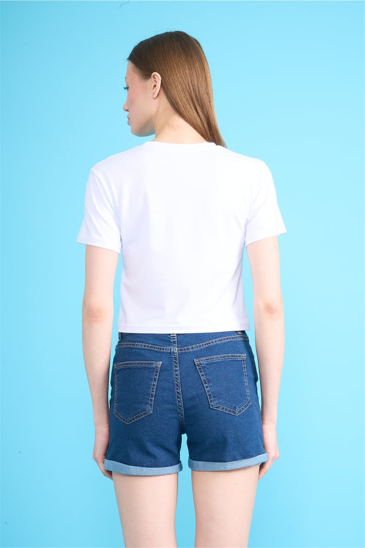 C.K Y26 8505 Fithit Byn B.Yk Penye Crop T-shirt Beyaz