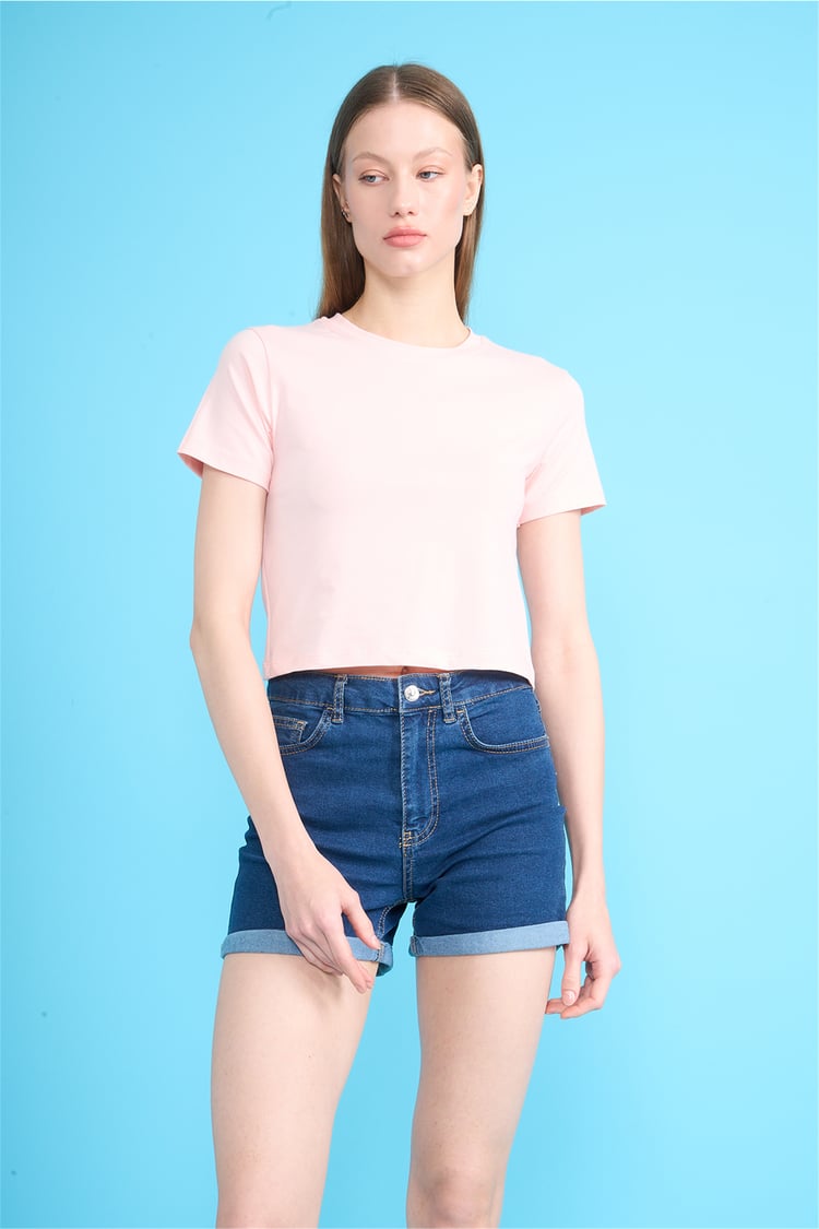C.K Y26 8505 Fithit Byn B.Yk Penye Crop T-shirt Pembe