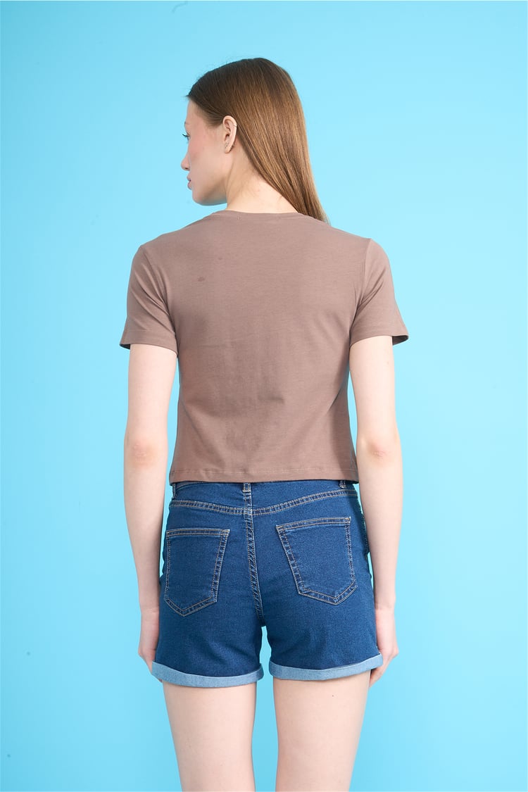 C.K Y26 8505 Fithit Byn B.Yk Penye Crop T-shirt Kakao