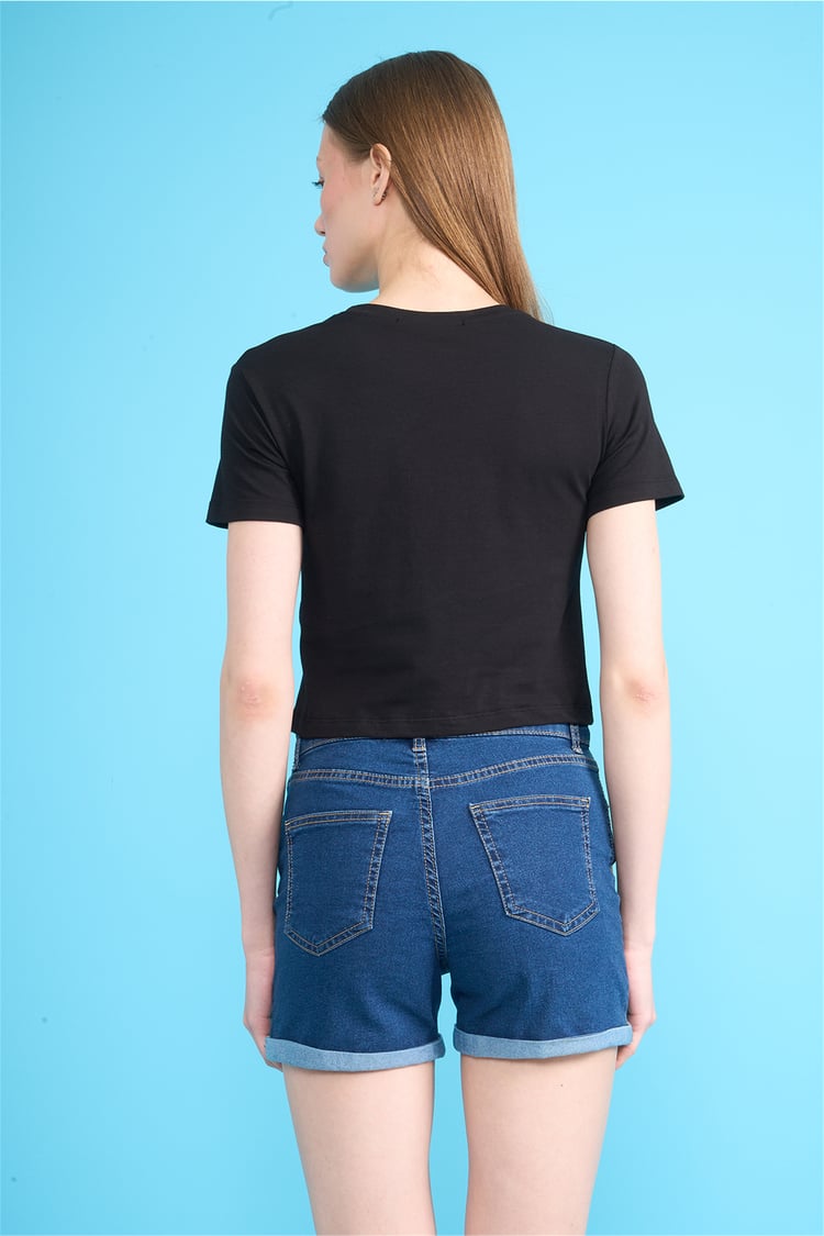 C.K Y26 8505 Fithit Byn B.Yk Penye Crop T-shirt Siyah