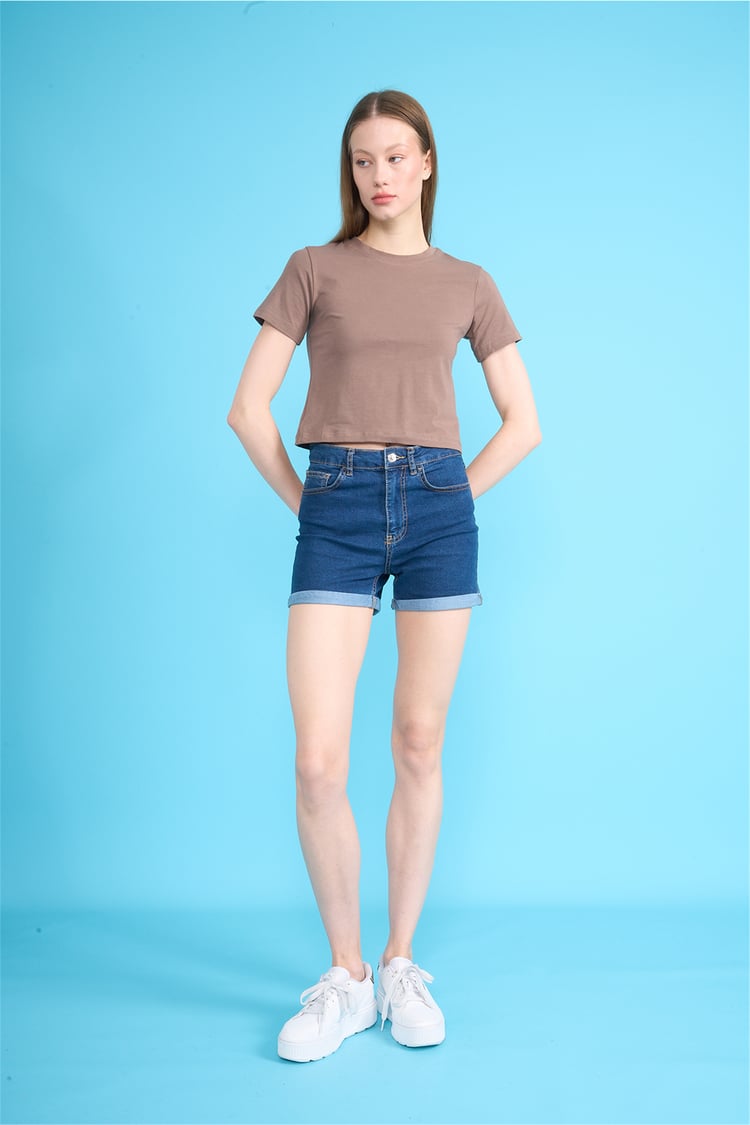 C.K Y26 8505 Fithit Byn B.Yk Penye Crop T-shirt Kakao