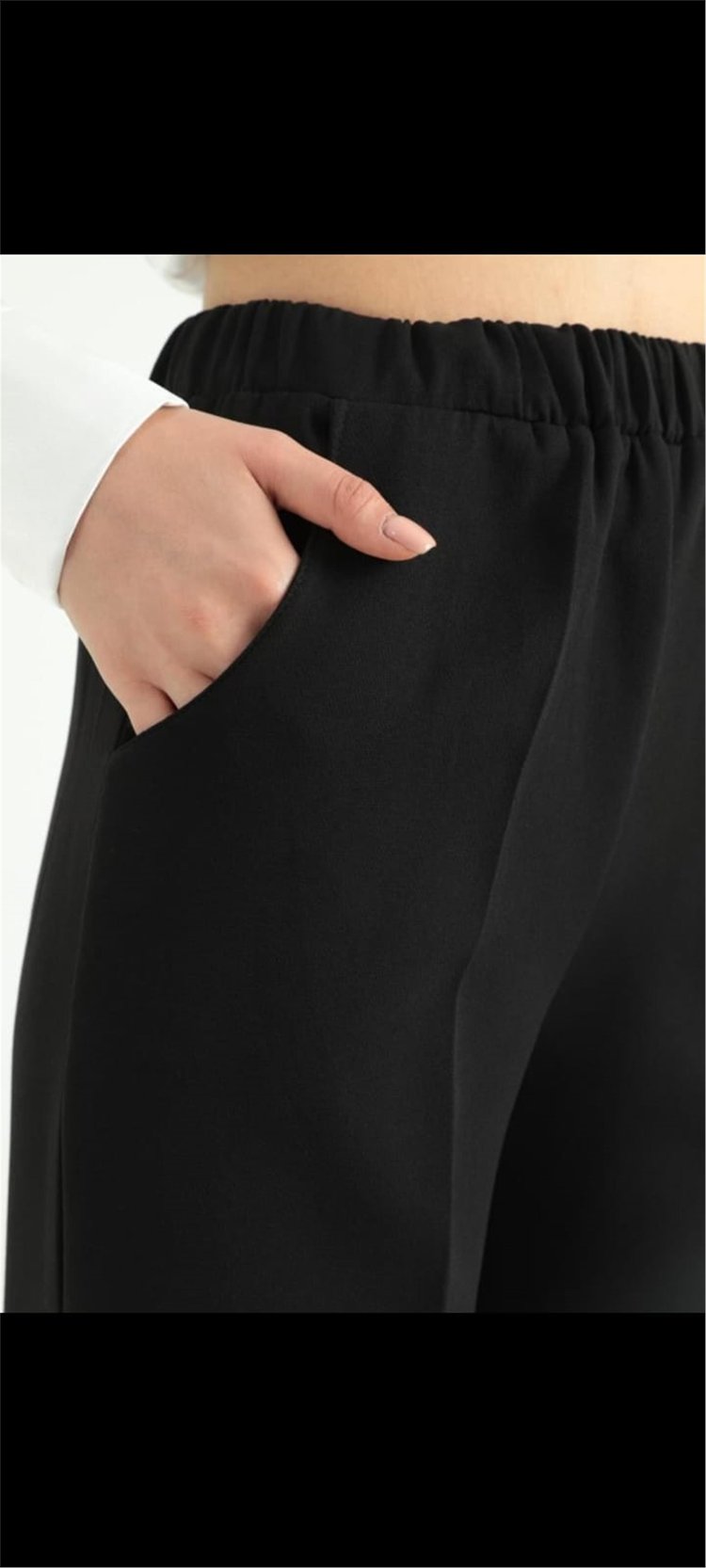 Canseven 1039 Siyah Kadın Yüksek Bel Beli Lastikli Bol Paça Likralı Double Kumaş Pantolon