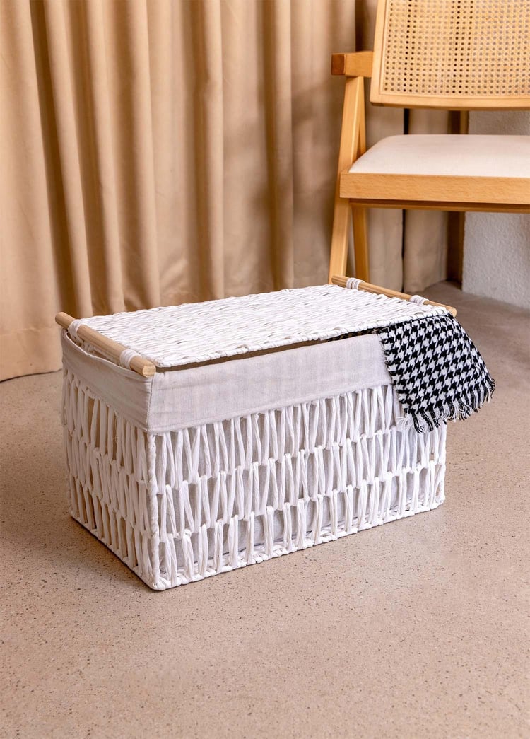 Cesta Hasır Organizer Sepet Beyaz 52x30x32 cm