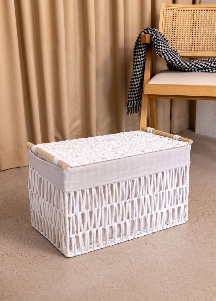 Cesta Hasır Organizer Sepet Beyaz 52x30x32 cm