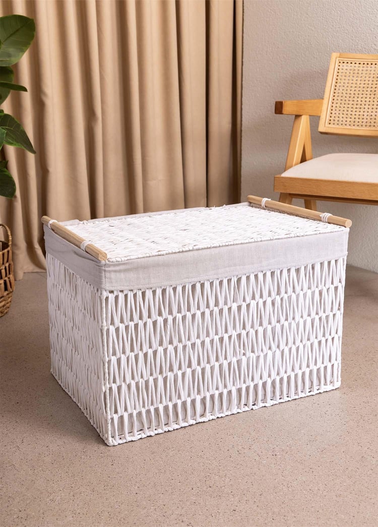 Cesta Hasır Organizer Sepet Beyaz 62x42x42 cm