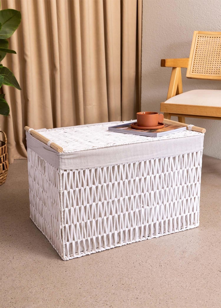 Cesta Hasır Organizer Sepet Beyaz 62x42x42 cm