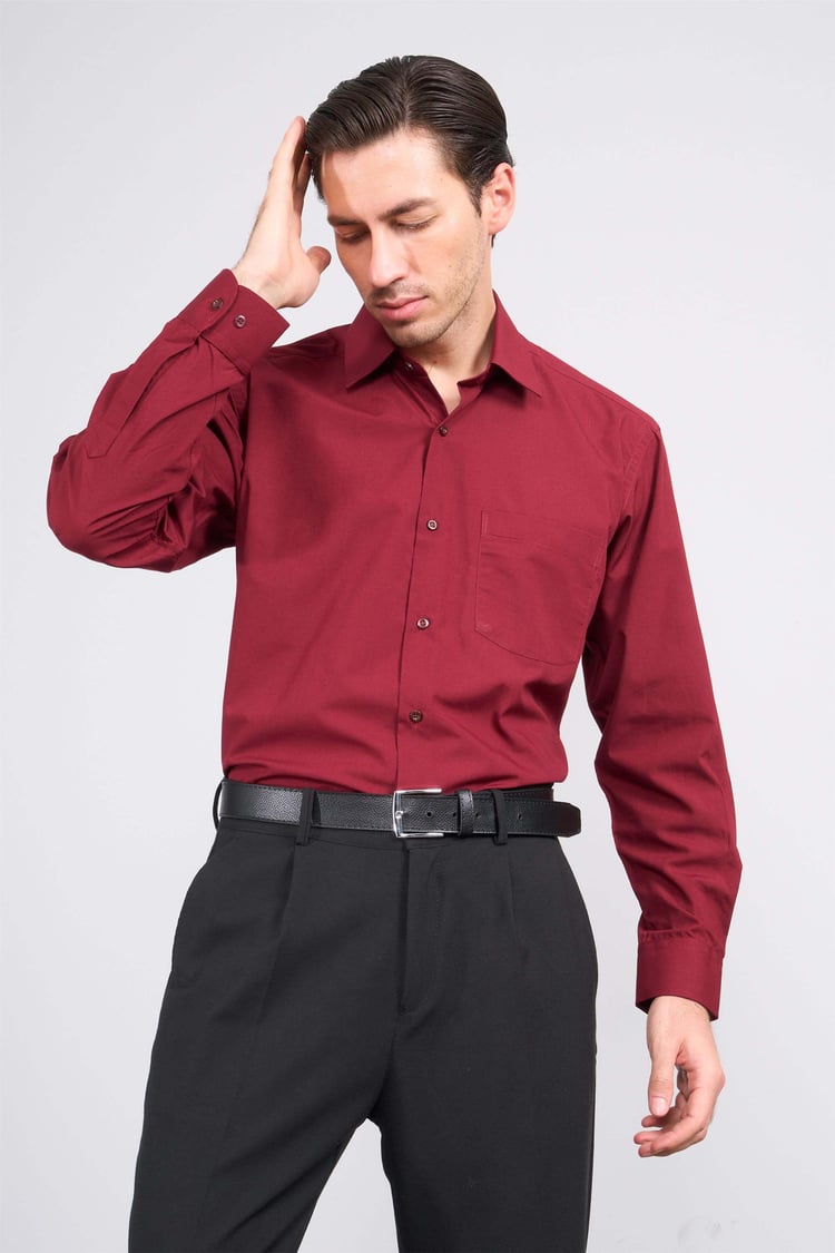 Çetinkaya 210 D Erkek T.COTTON Uzun Kol Bordo Gömlek