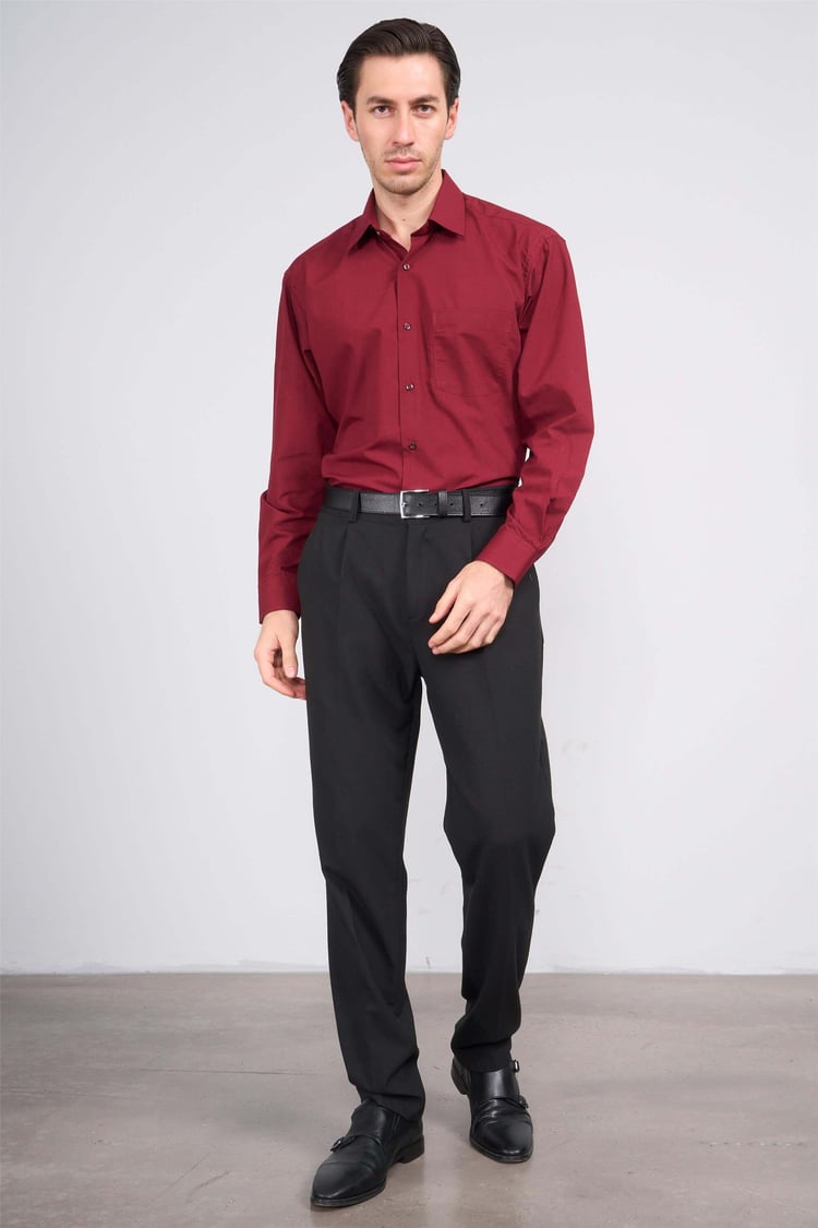 Çetinkaya 210 D Erkek T.COTTON Uzun Kol Bordo Gömlek