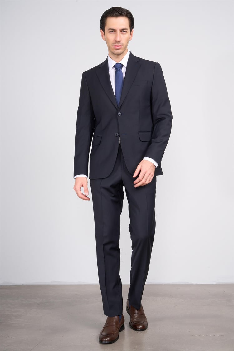 Çetinkaya 9554 Altınyıldız Mono Yaka Çift Yırtmaçlı Regular Takım Elbise Lacivert Slim Fit